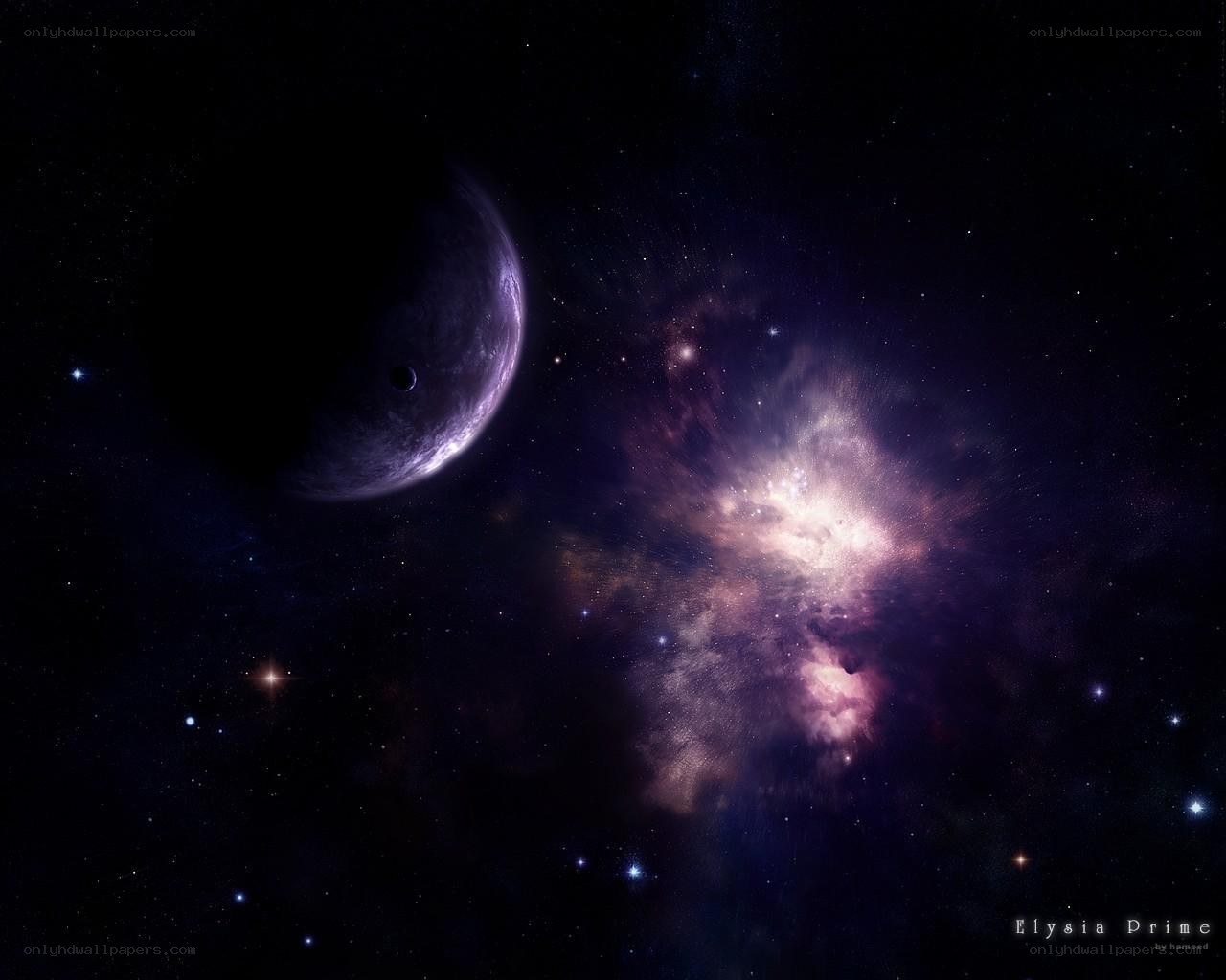 Purple planet and nebula