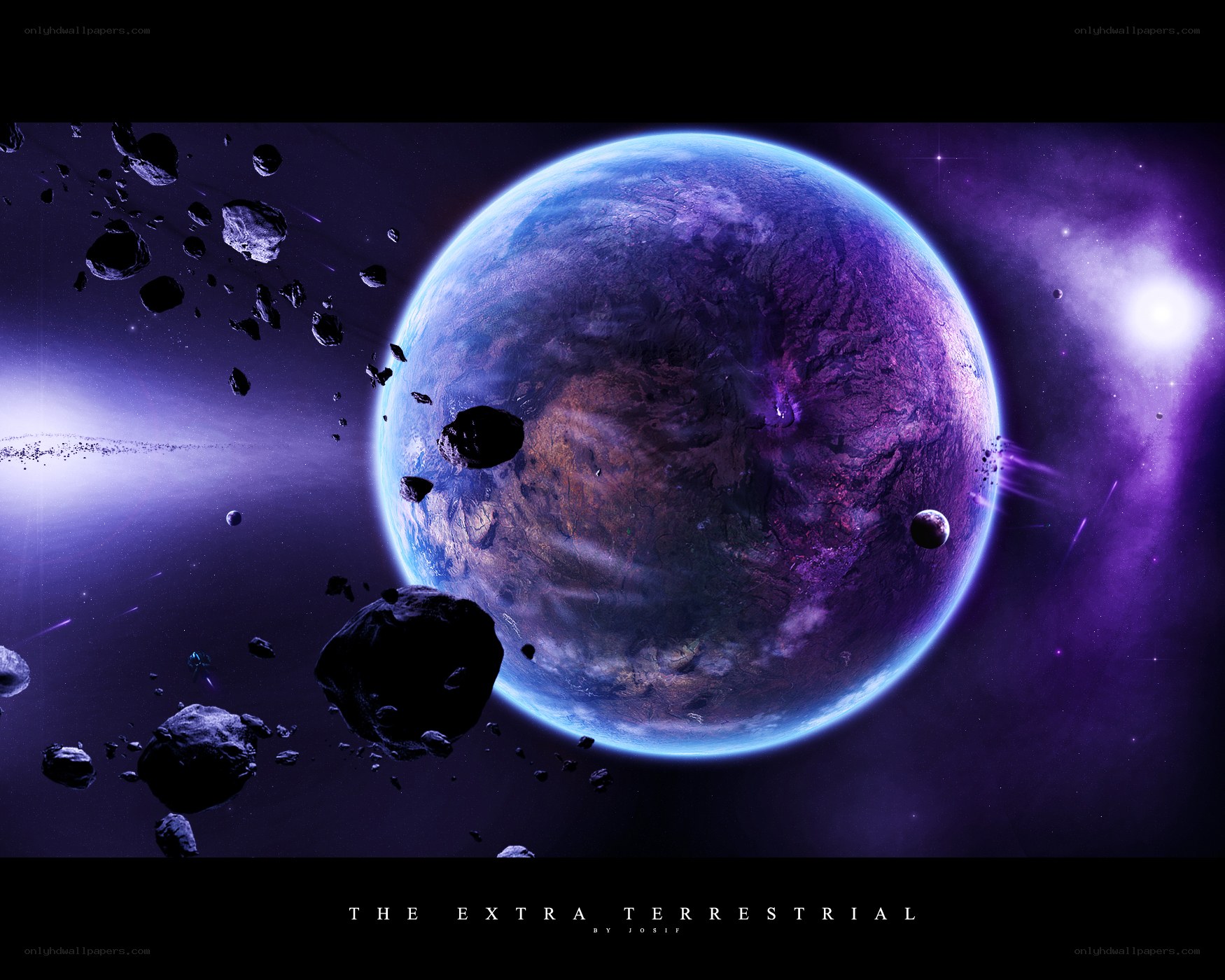 Purple planet in asteroid field