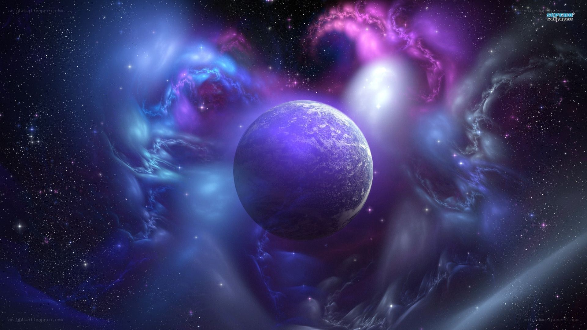 Purple planet in nebula