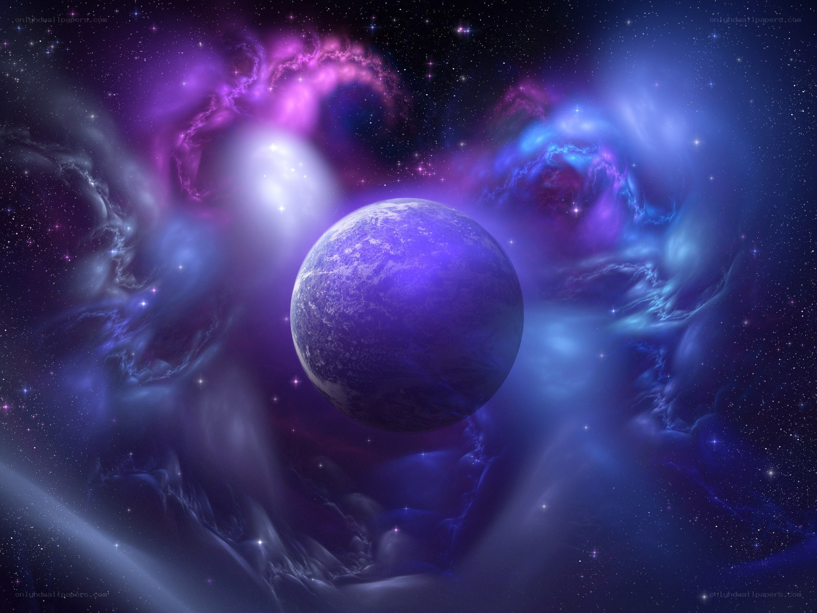 Purple planet in nebula