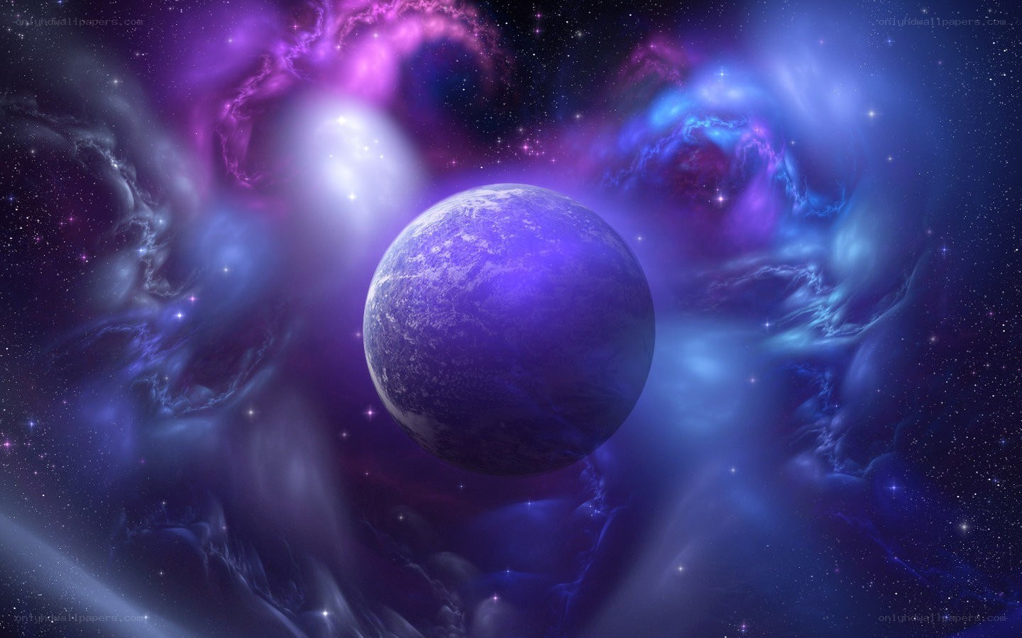 Purple planet in nebula