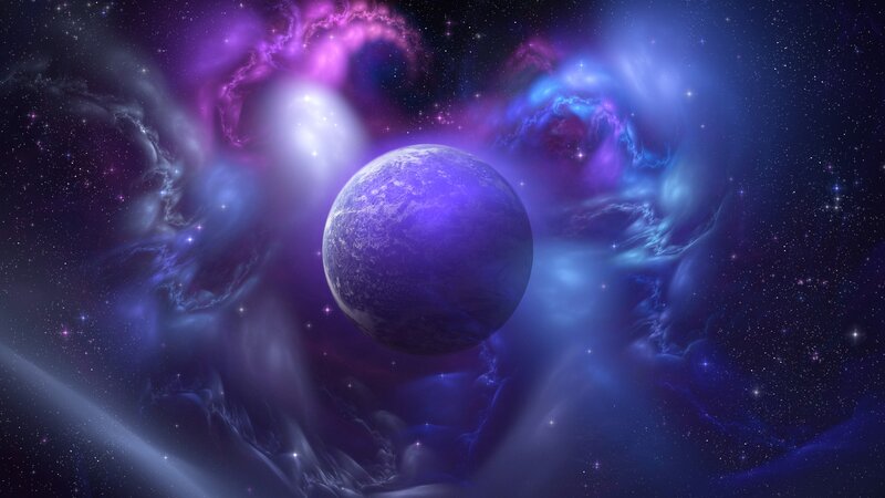 Purple Planet in Nebula — Cosmic, Night, Digital Art, Stars