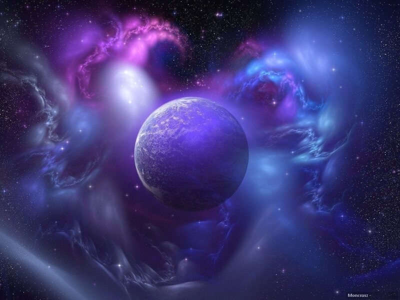 Purple Planet in Nebula — Cosmic, Night