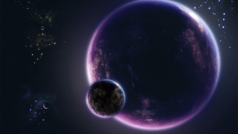 Purple planet in space