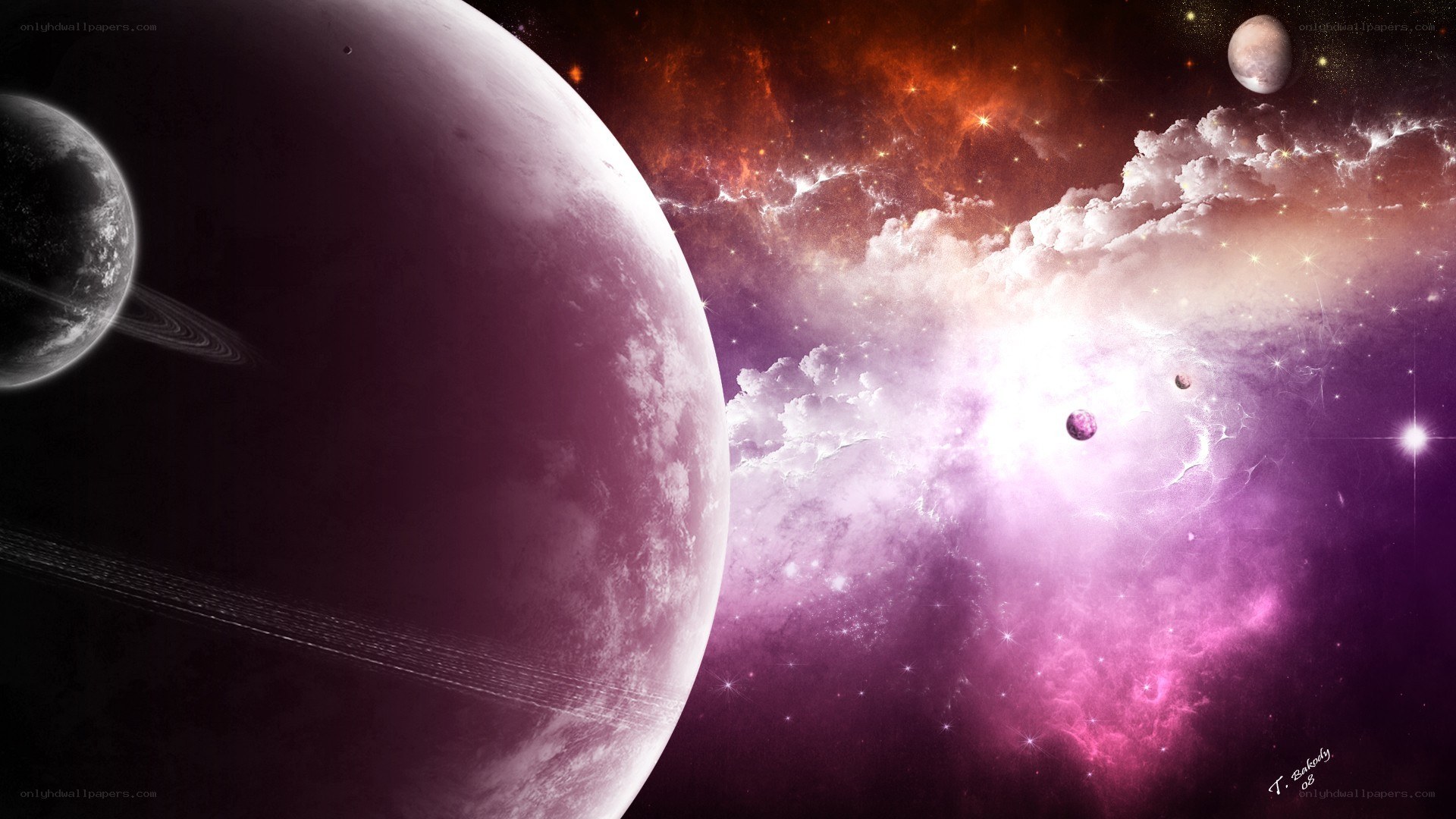 Purple planet in space