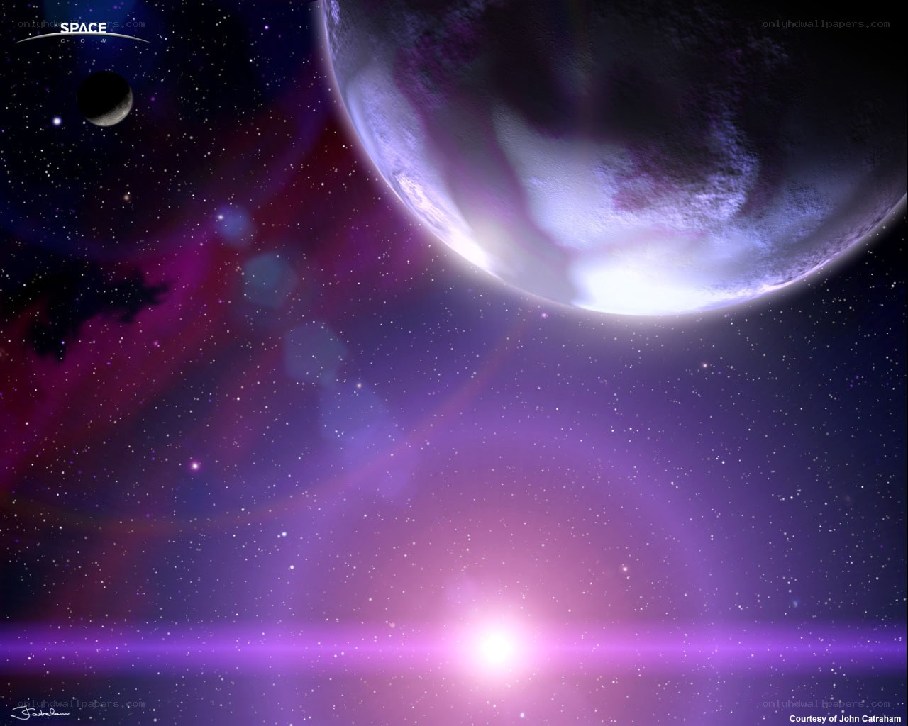 Purple planet in space
