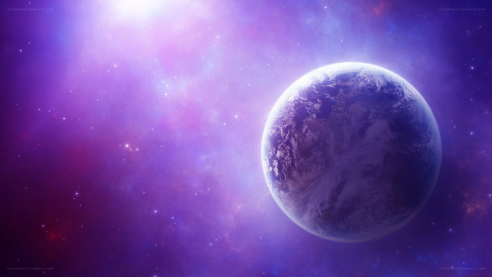 Purple planet in space