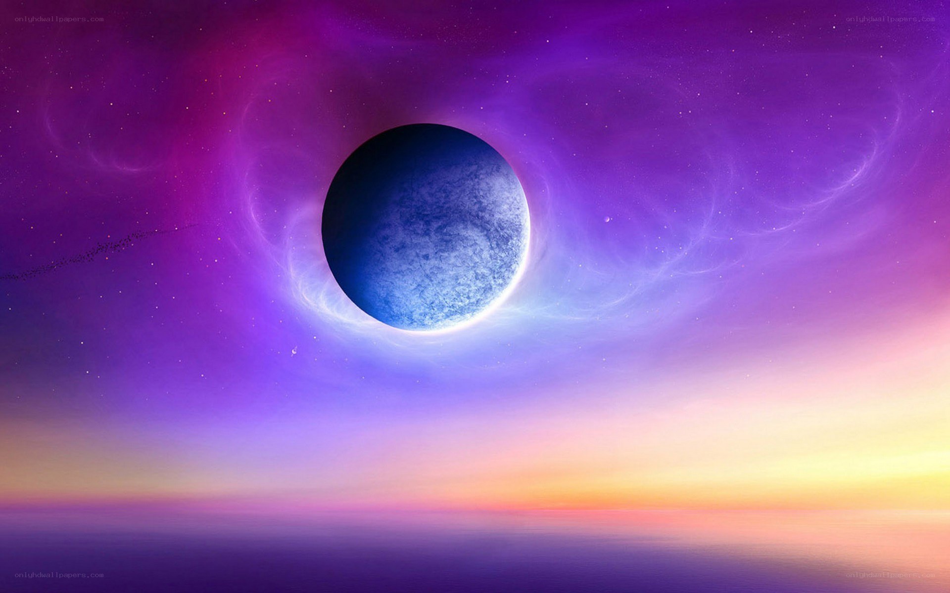 Purple planet in space