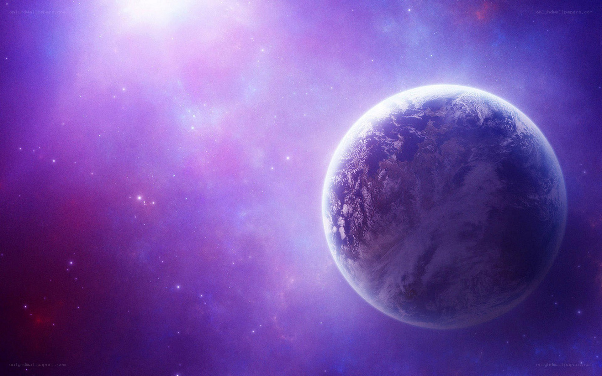 Purple planet in space