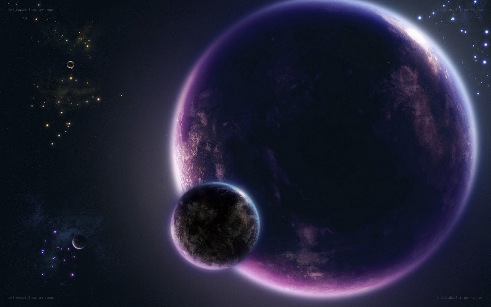 Purple planet in space