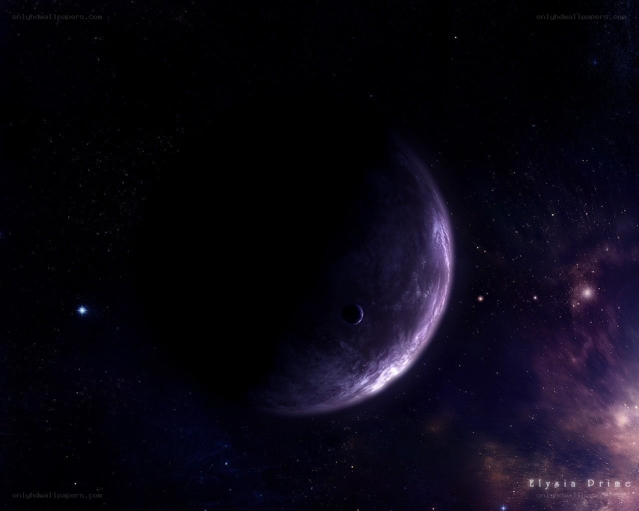 Purple planet in space