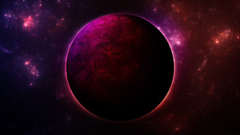 Purple planet in space