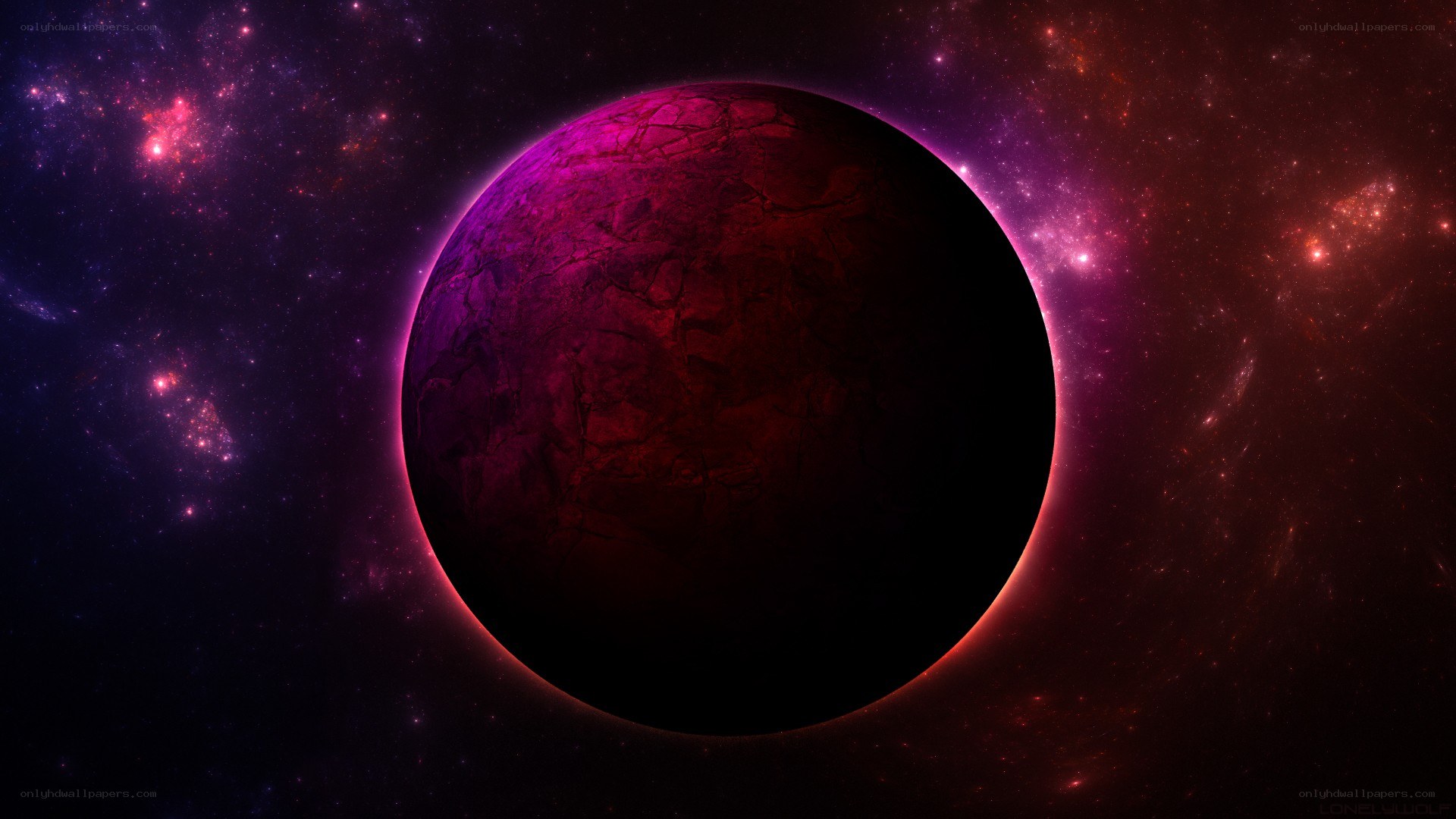 Purple planet in space