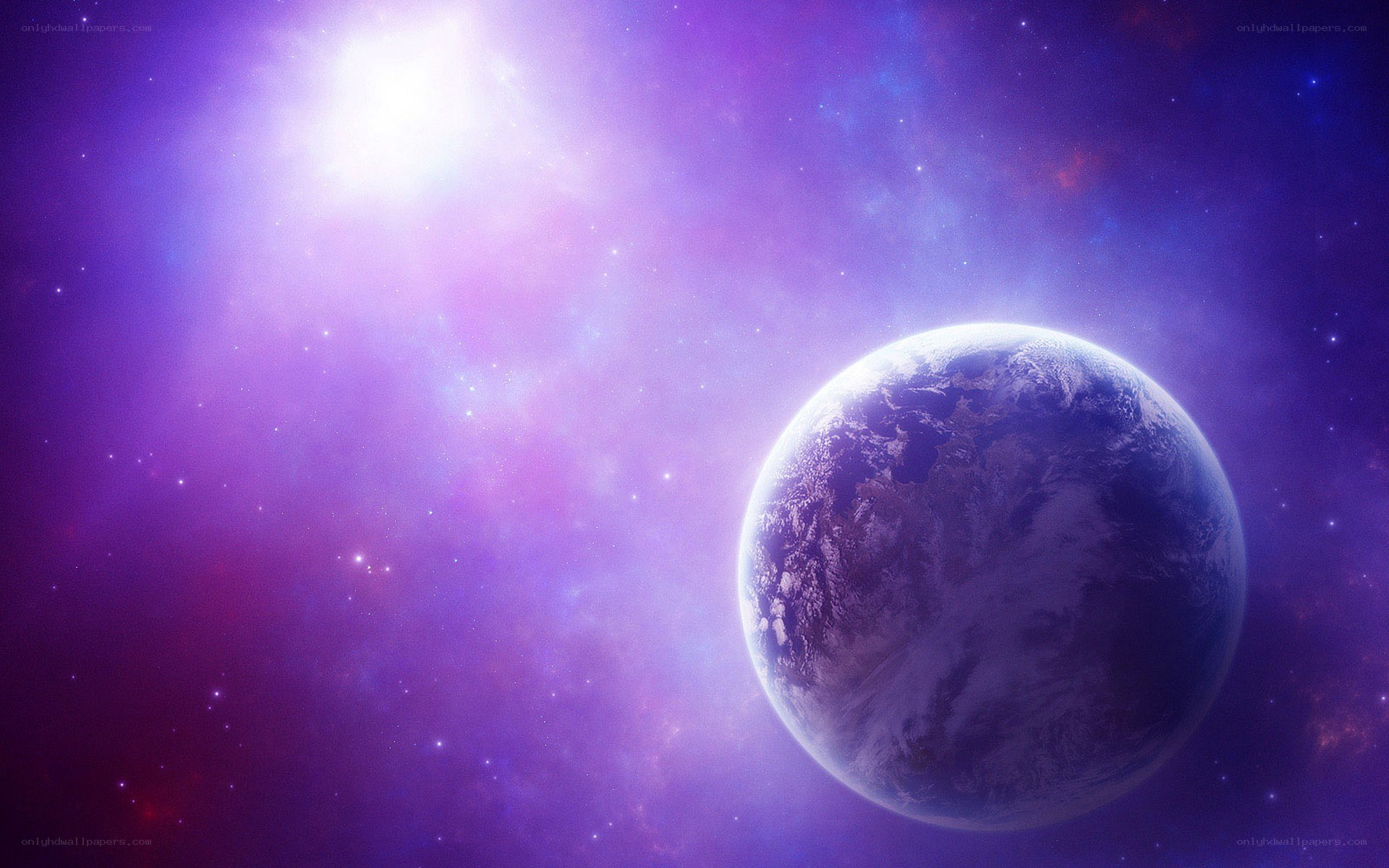 Purple planet in space