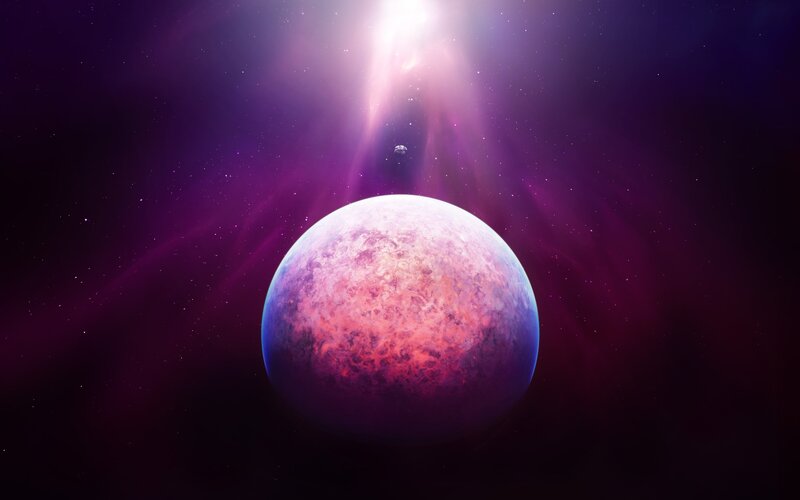 Purple planet in space