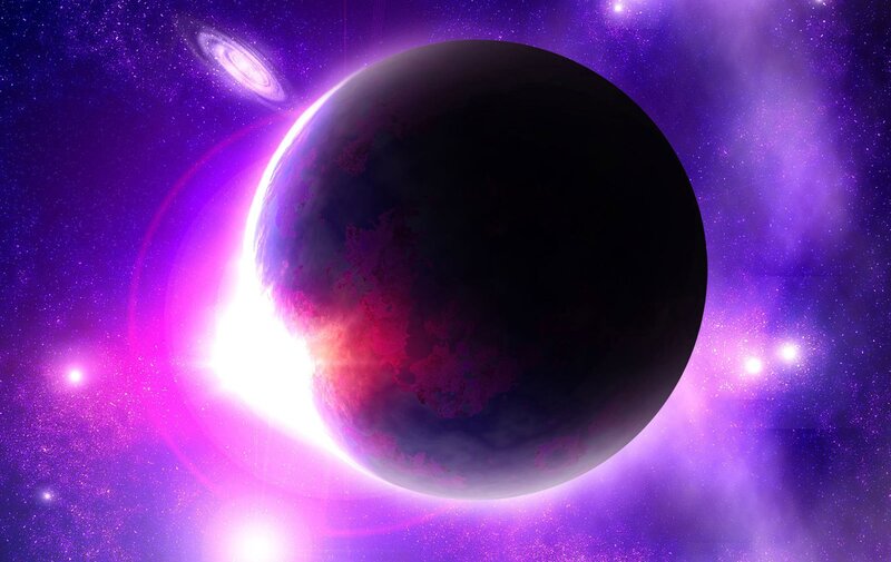 Purple planet in space