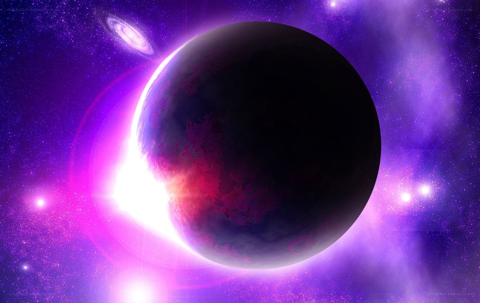 Purple planet in space