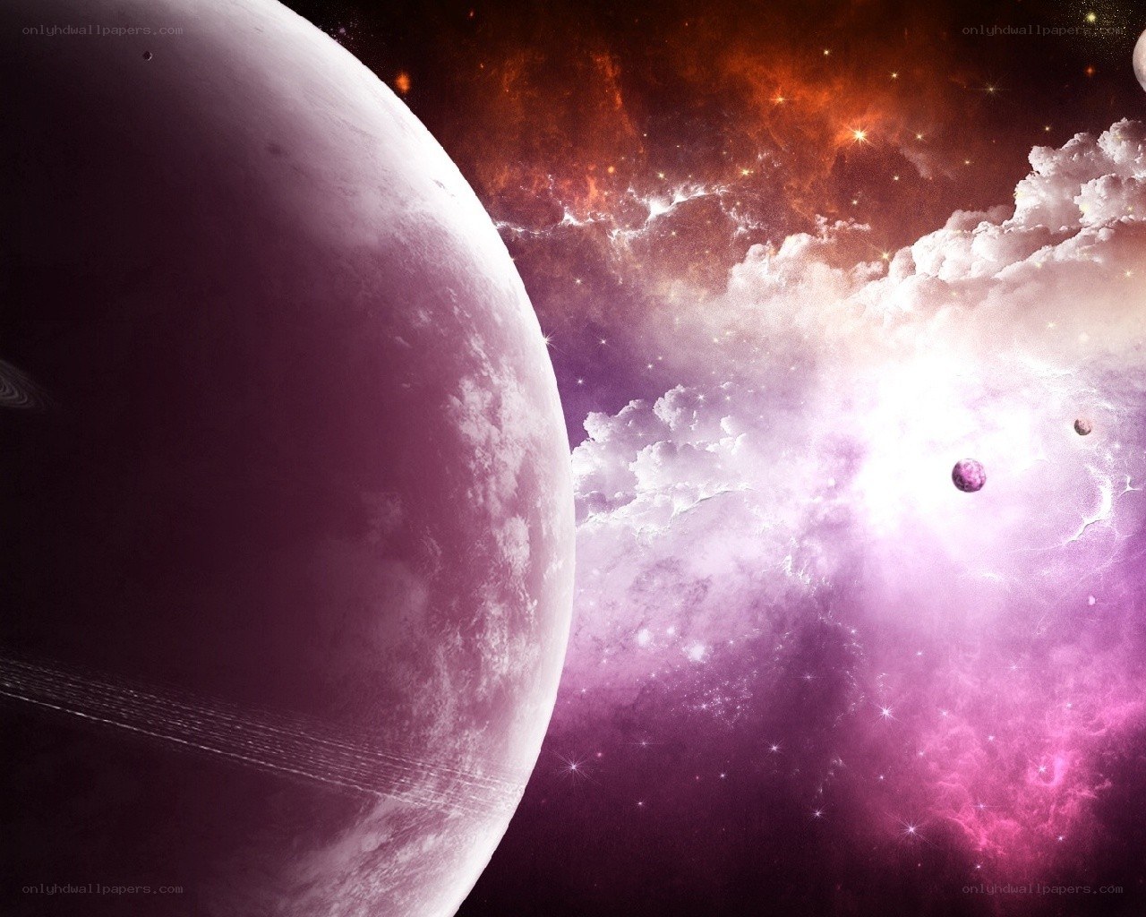 Purple planet in space