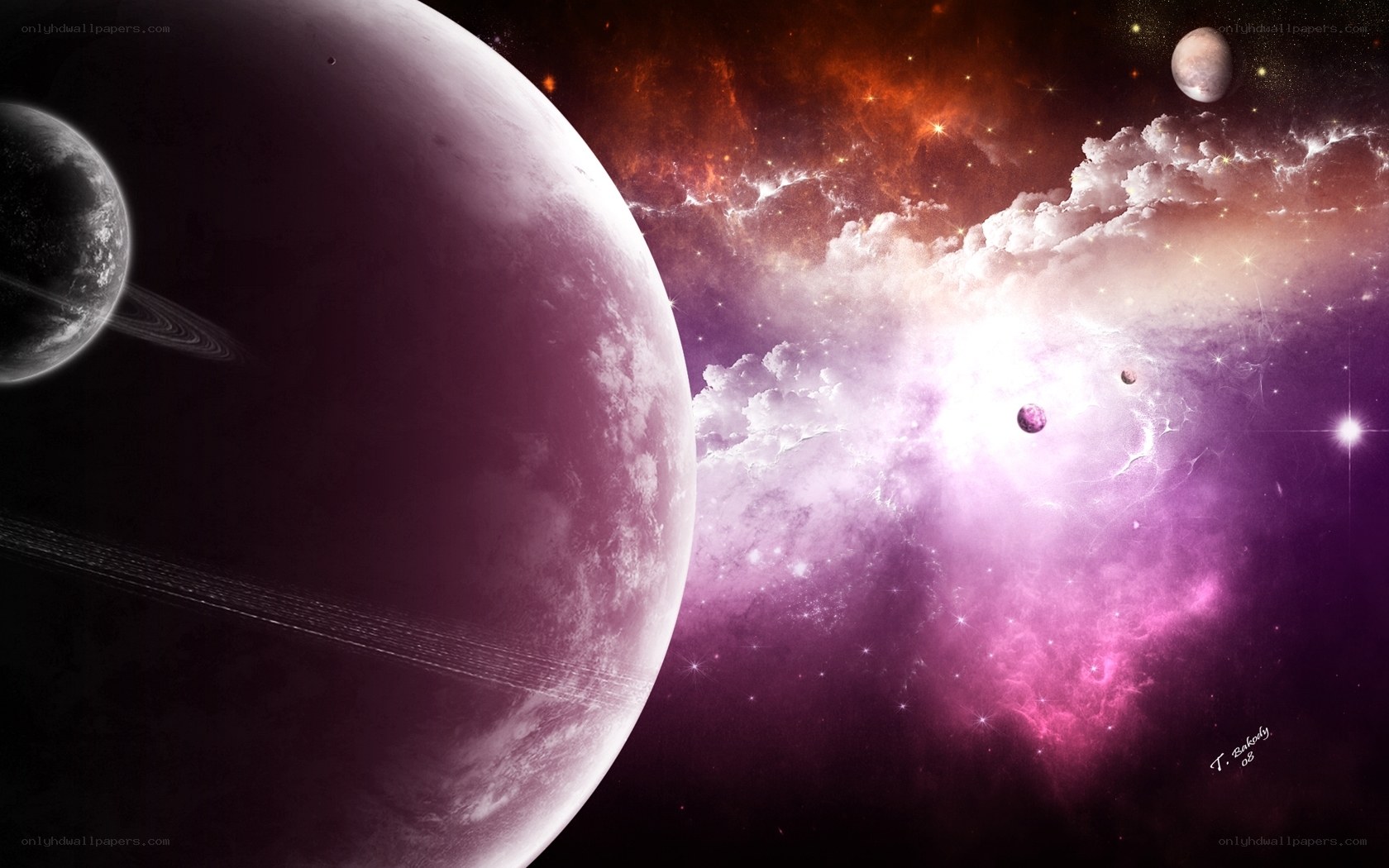 Purple planet in space