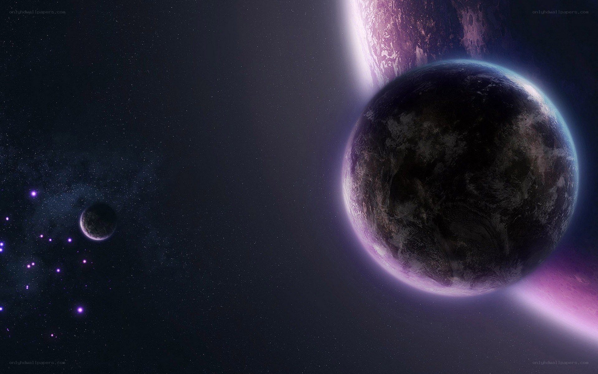 Purple planet in space
