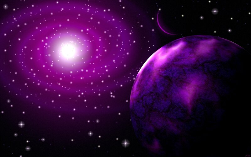 Purple planet in space