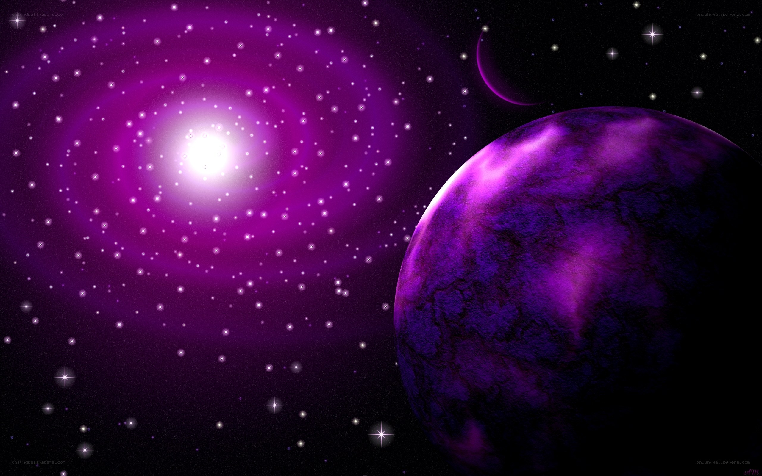 Purple planet in space