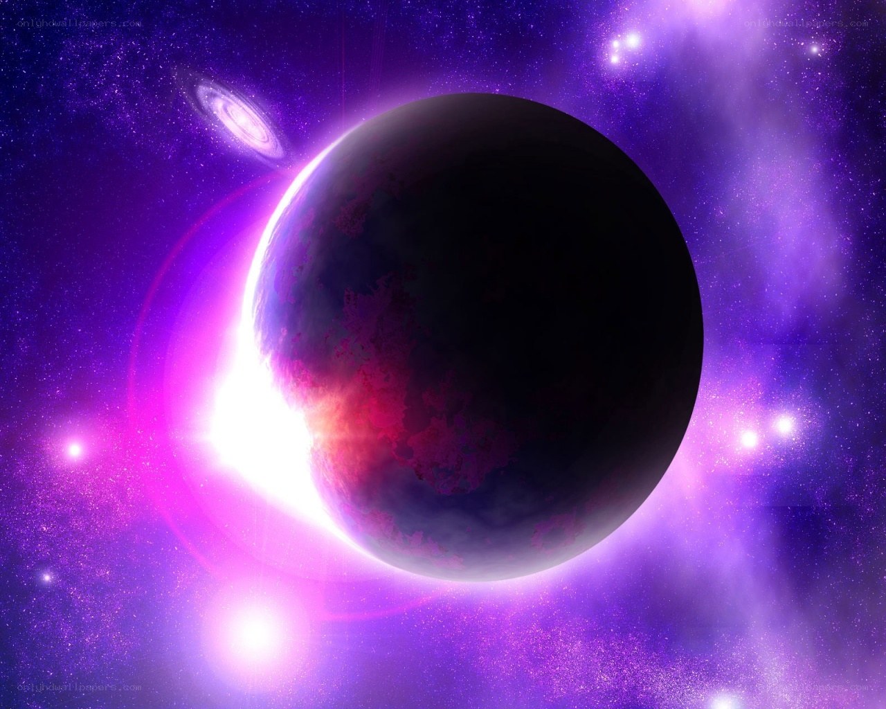 Purple planet in space