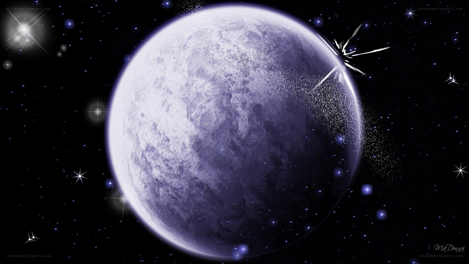 Purple planet in space