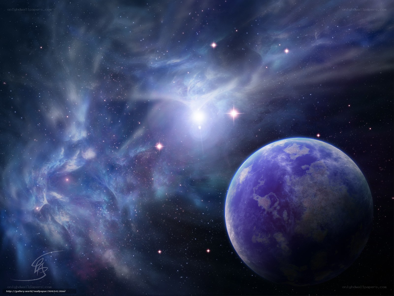 Purple planet in space