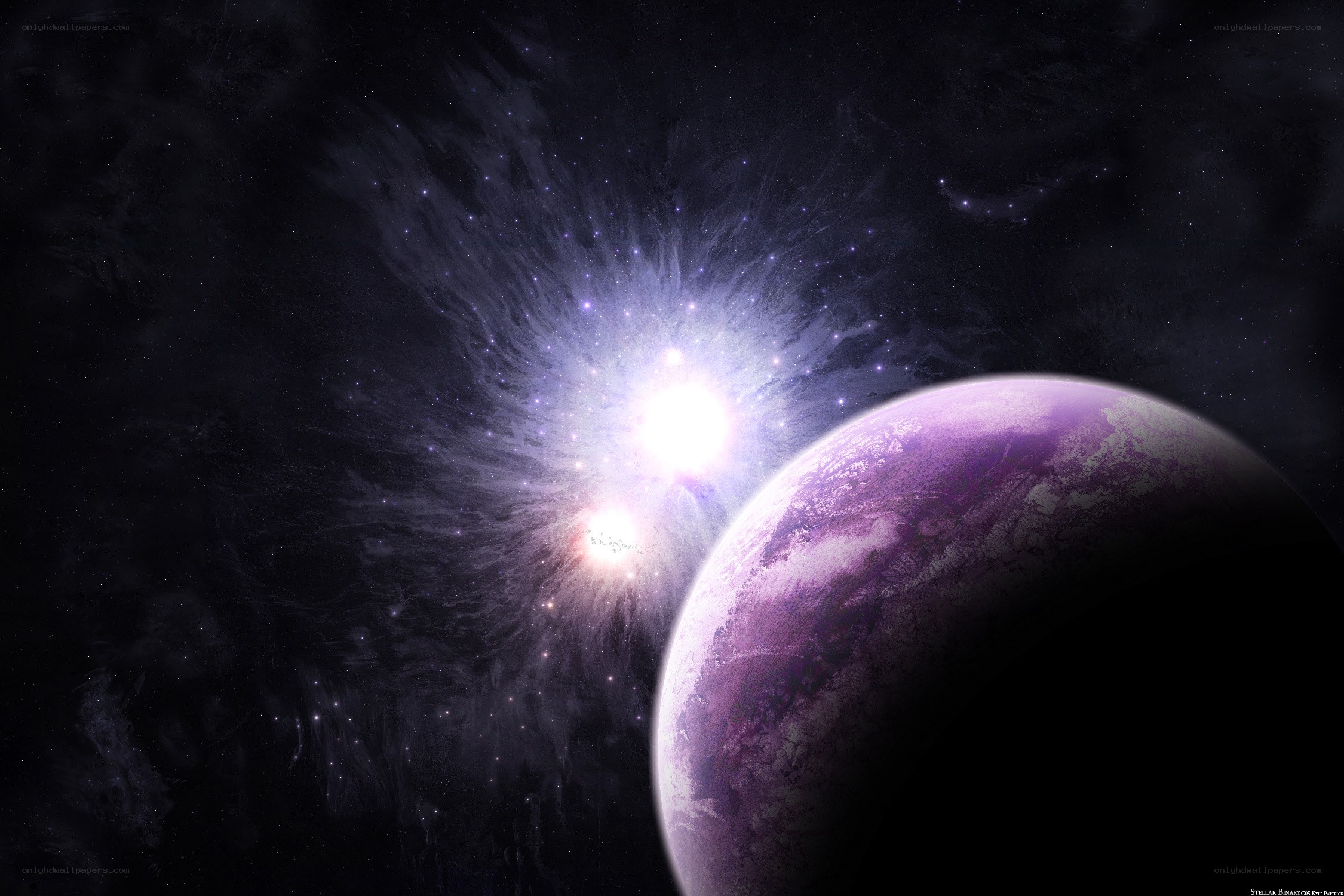 Purple planet in space