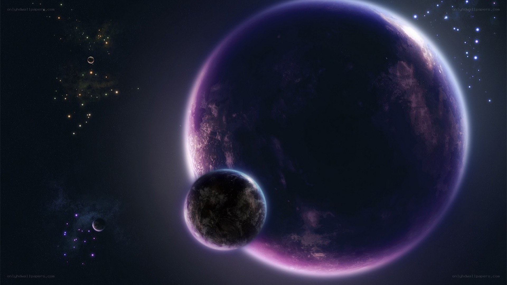 Purple planet in space