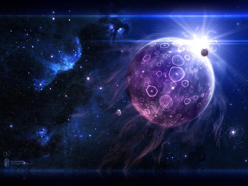 Purple Planet in Space — Blue