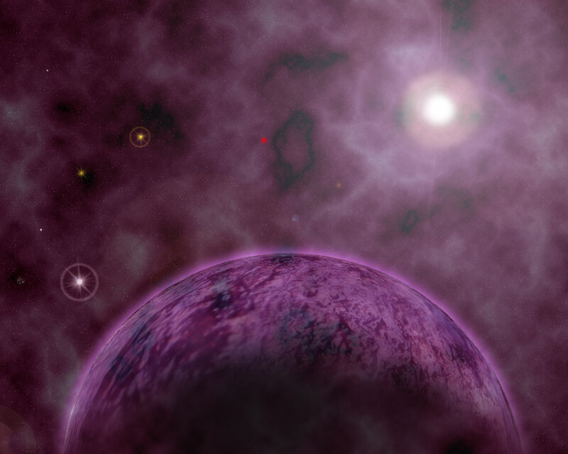 Purple Planet in Space — Cosmic, Digital Art