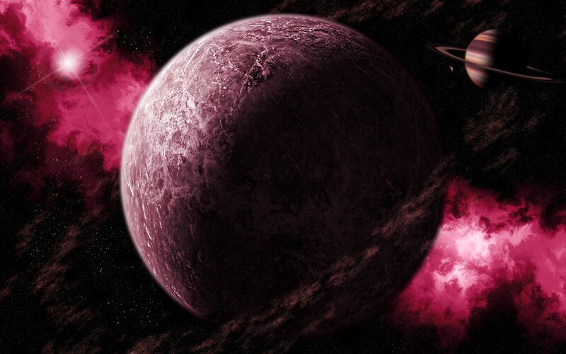 Purple Planet in Space — Dramatic, Digital Art
