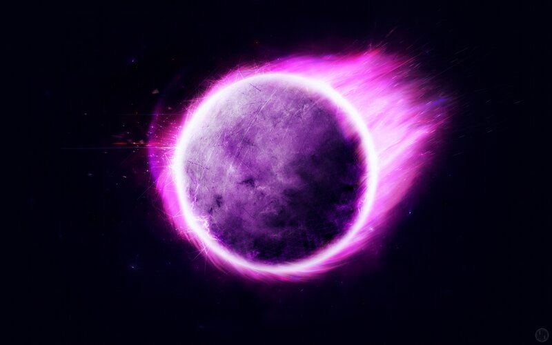 Purple Planet in Space — Dramatic, Night, Digital Art, Stars, Energy