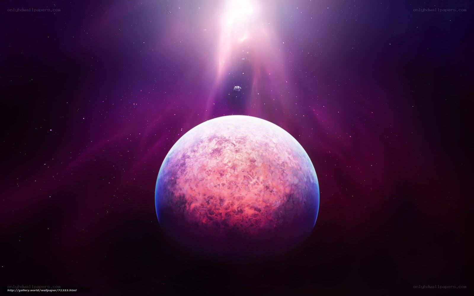 Purple planet in space