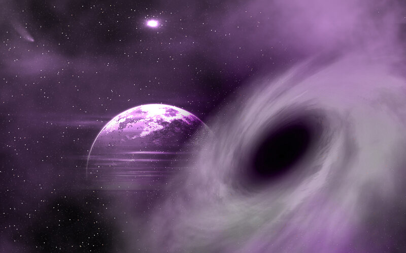 Purple planet near black hole