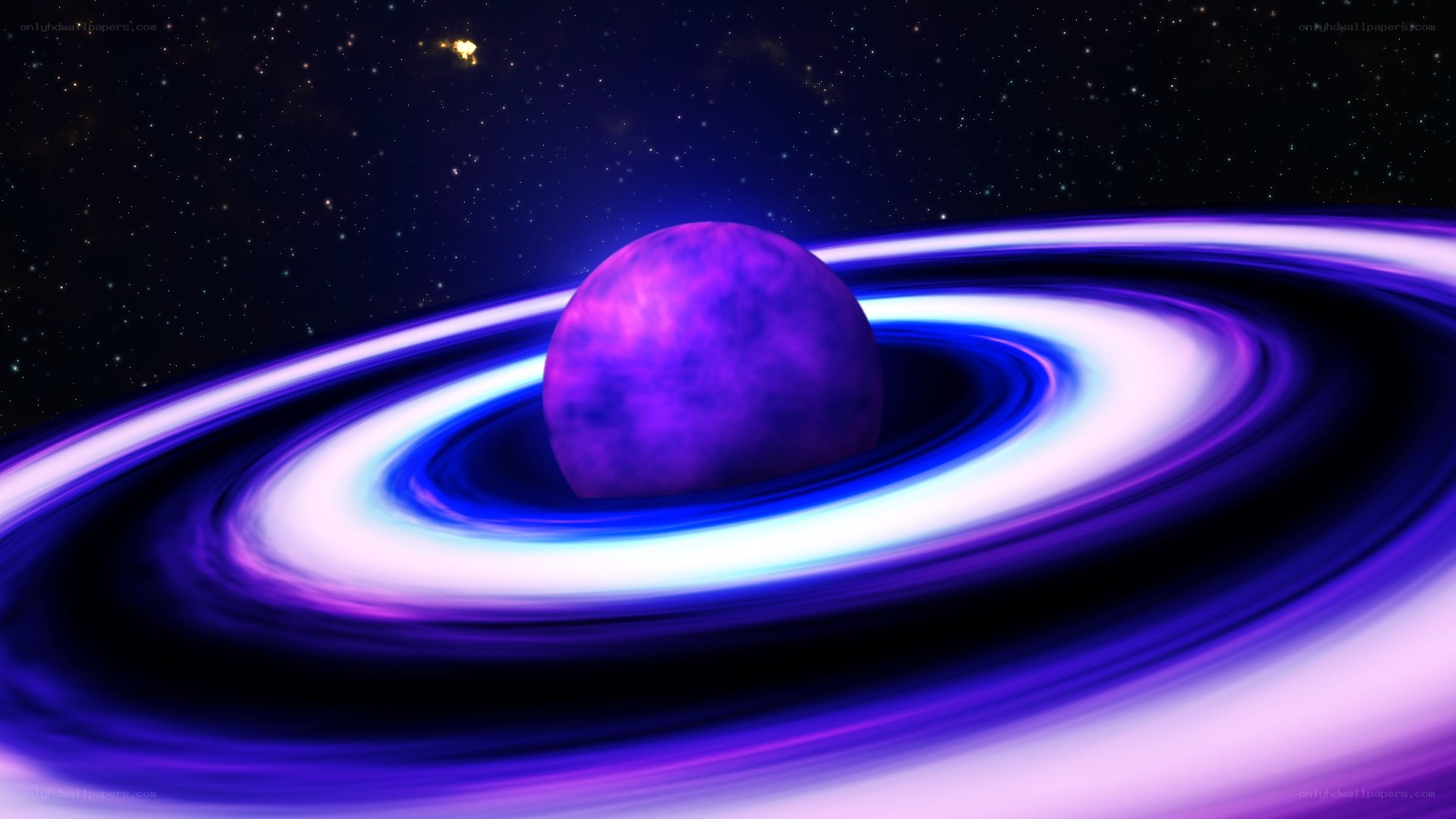 purple planet with glowing rings