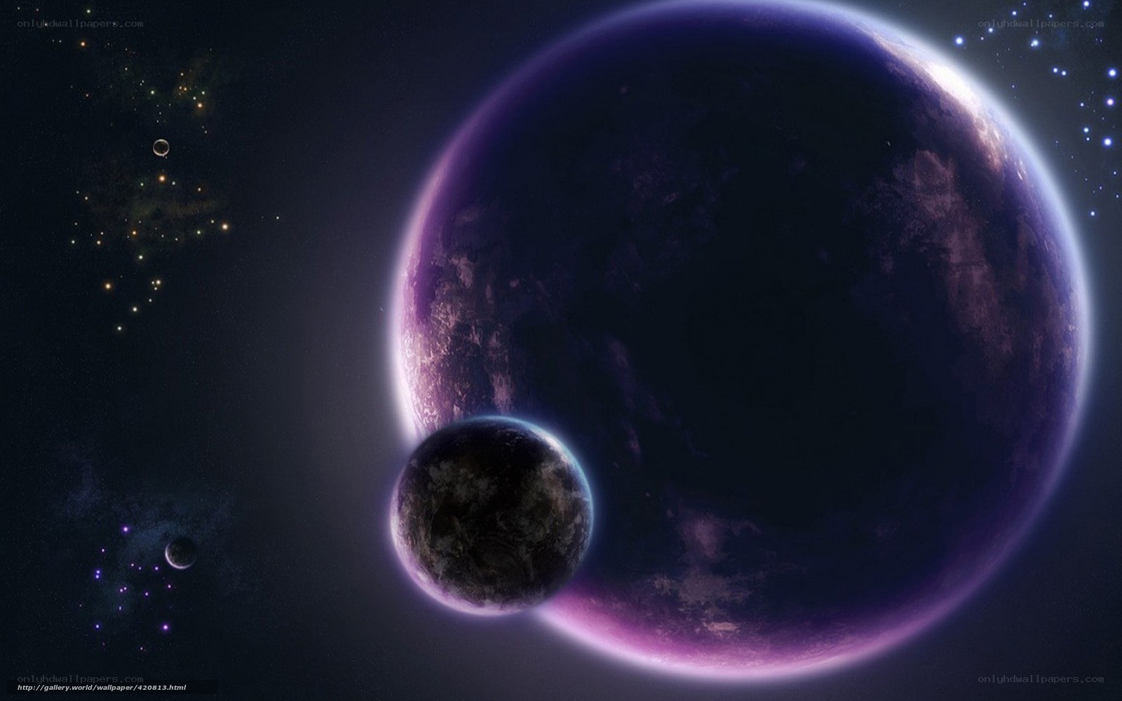 Purple planet with moon