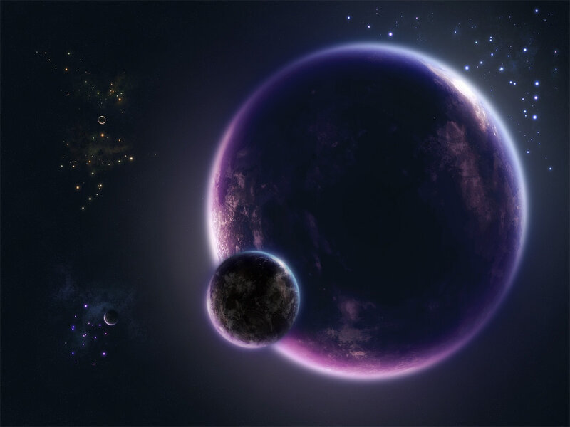 Purple planet with moons