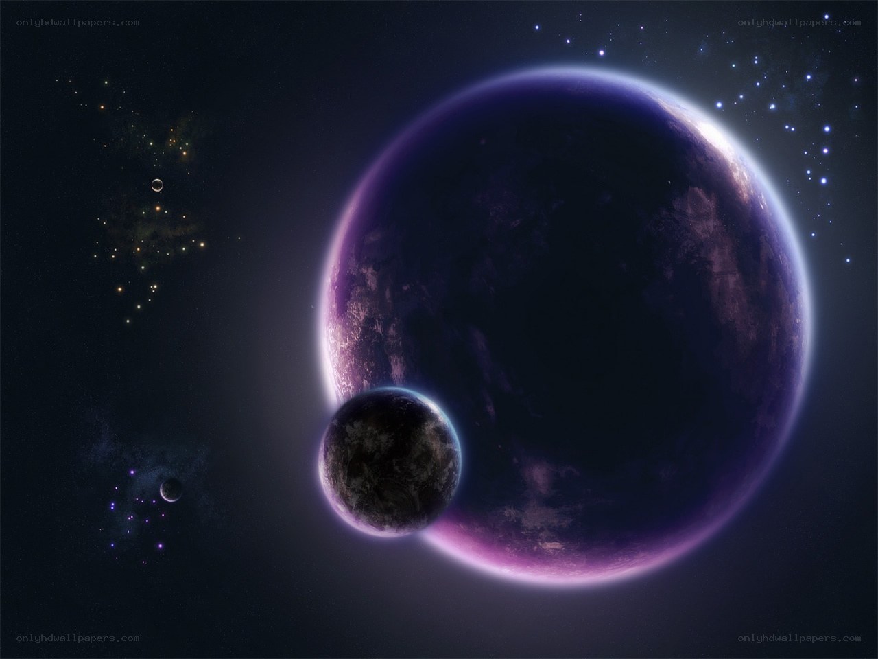 Purple planet with moons