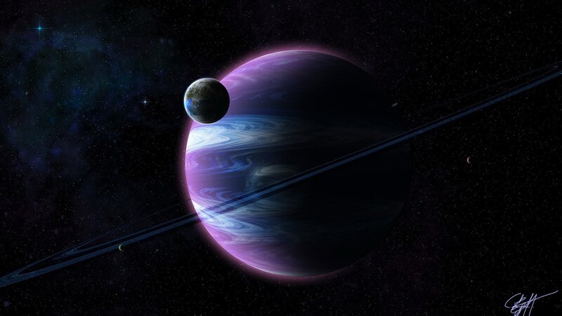 Purple planet with rings