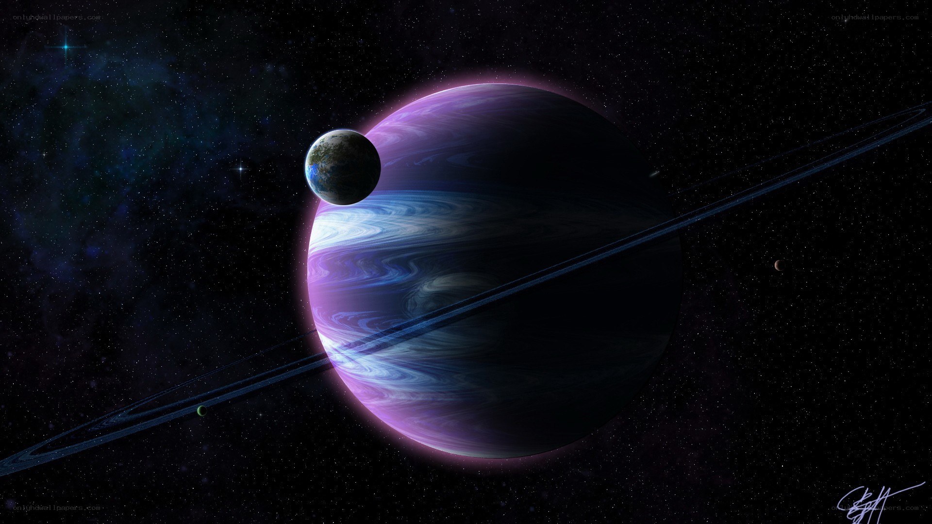Purple planet with rings