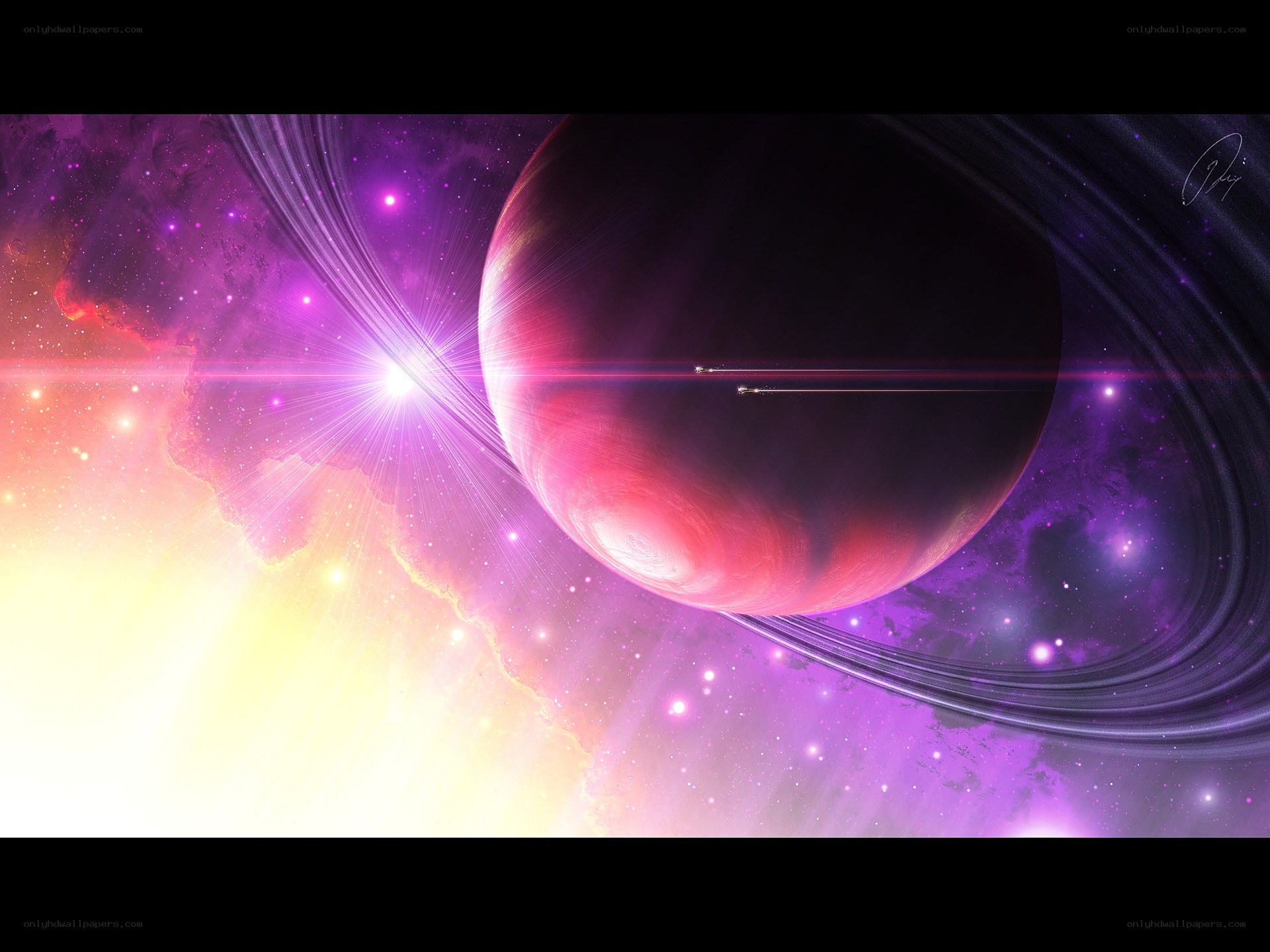 Purple planet with rings