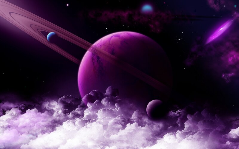 Purple Planet with Rings — Dramatic, Night, Digital Art, Clouds