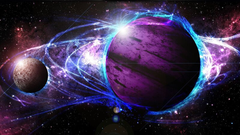 Purple Planet with Rings — Dramatic, Night, Digital Art