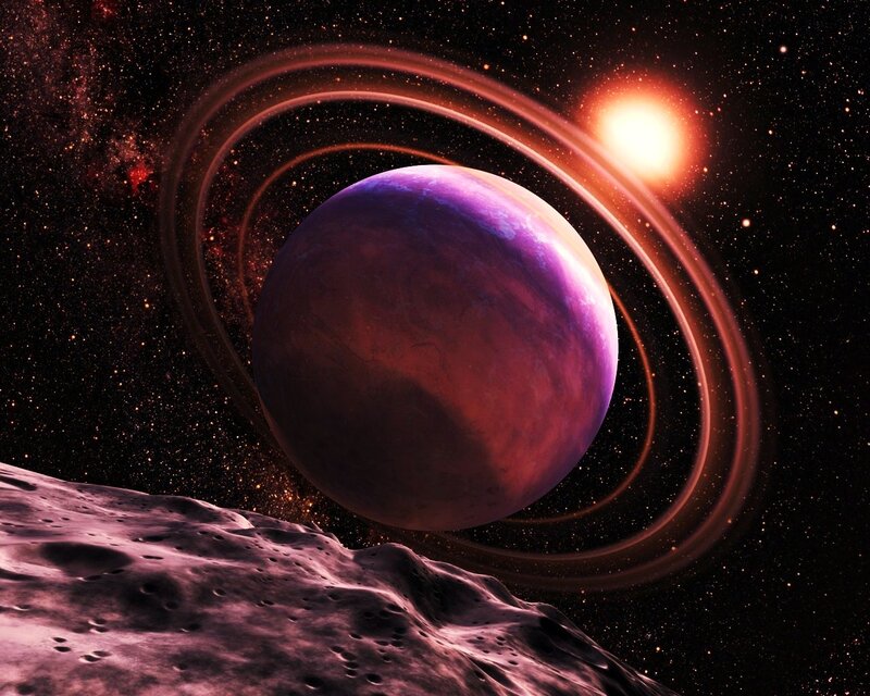 Purple Planet with Rings — Dramatic, Night