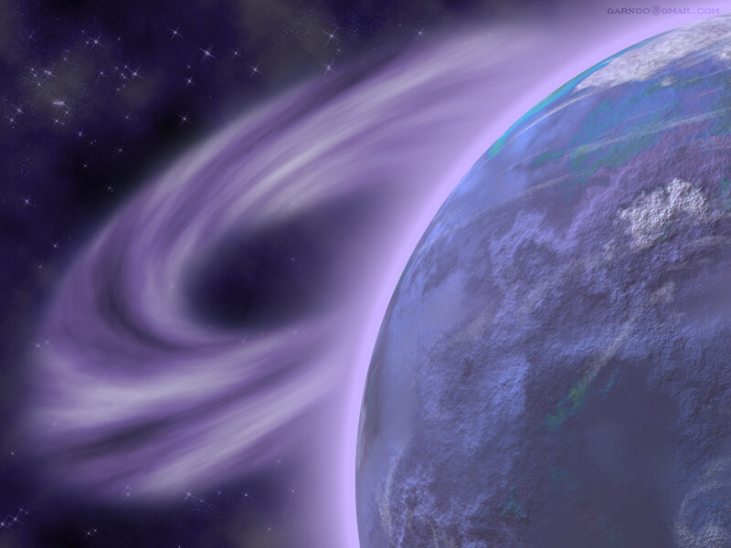 Purple planet with swirling nebula