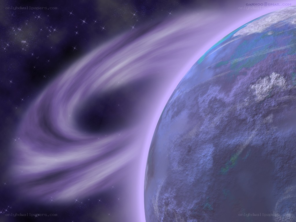 Purple planet with swirling nebula