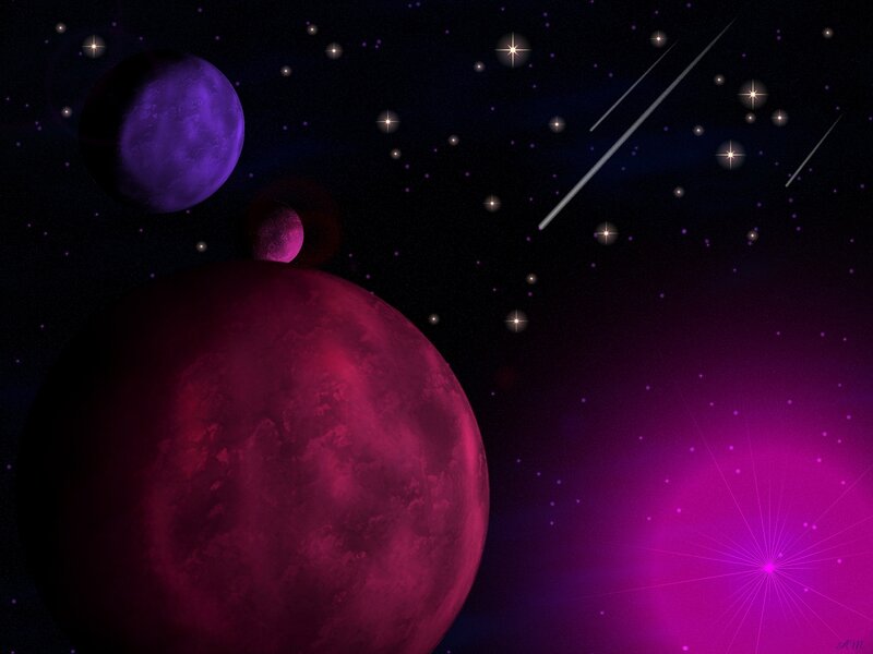 Purple planets in space